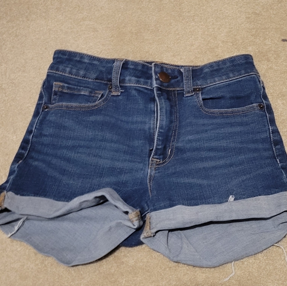High Rise Midi Jean Shorts